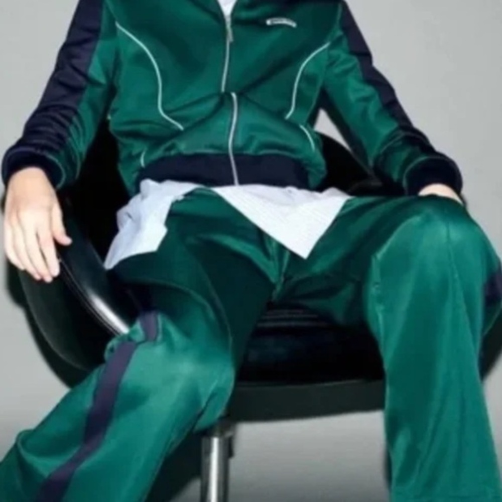 Zara Green with Blue Side Stripe Elastic Waistband Wide Leg Track Pants